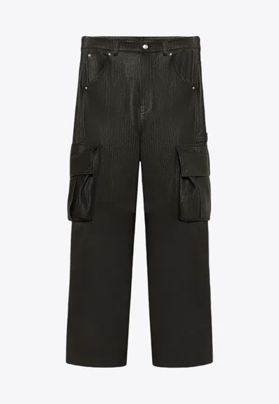 1989 Studio Intreccio Leather Cargo Pants In Brown