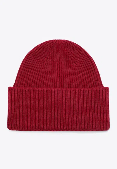 Destin Wool-blend Ribbed Beanie In Burgundy