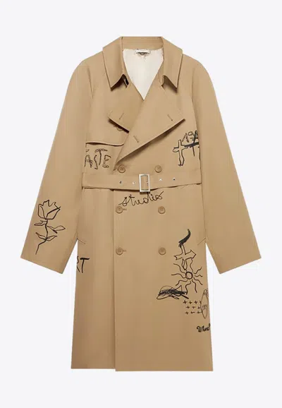 1989 Studio Embroidered Trench Scribble In Beige