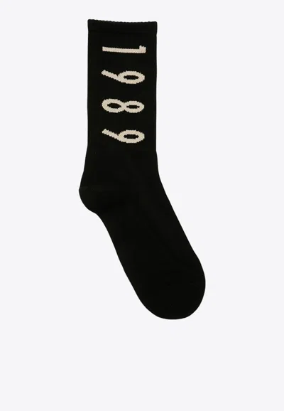1989 Studio Ribbed Long Socks With Contrast Embroidery In Black