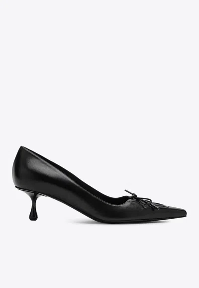 Jimmy Choo Scarlett Black Pumps With High Stiletto Heel And Front Laces In Leather Woman