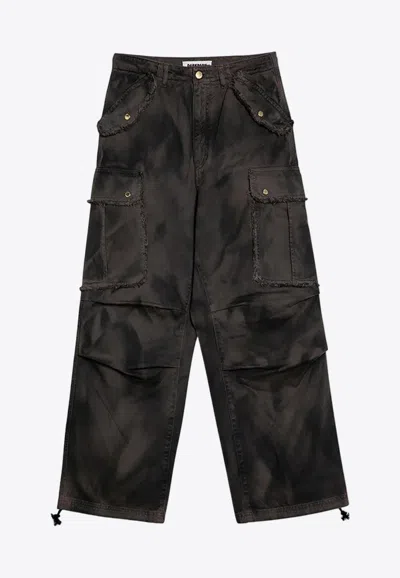 Darkpark Washed Cargo Jeans Drawstring Hem In Brown