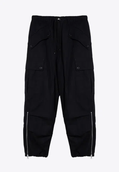 Dries Van Noten Black Cargo Trousers With Drawstring Men In Black