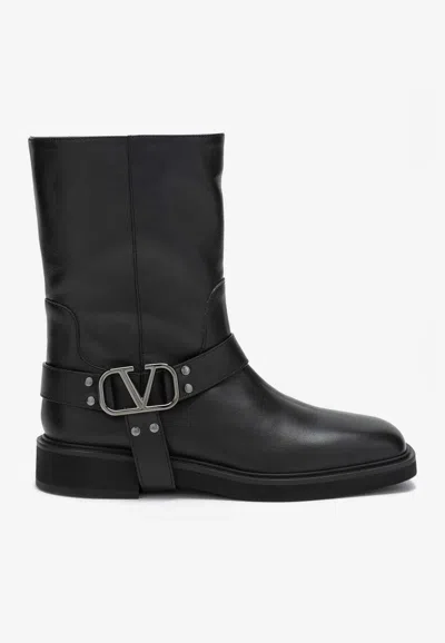 Valentino Garavani Women Biker Leather Boots With Iconic Studs In Black