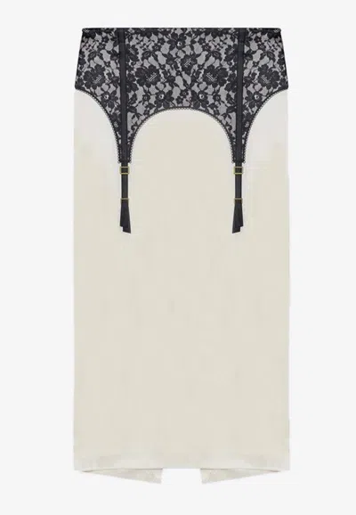 Moschino Illusion Lace Print Midi Skirt In White