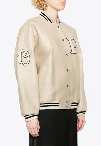 Prada Padded Leather Varsity Jacket Women In Beige