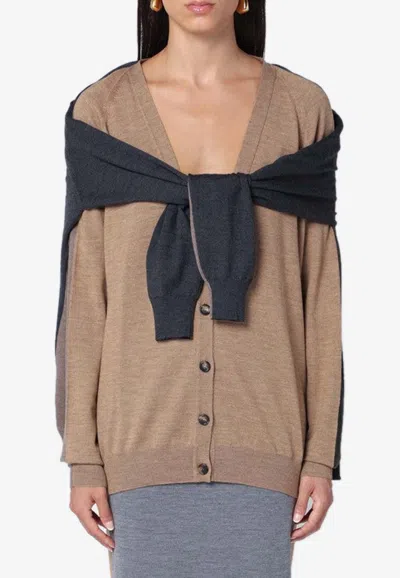 Moschino Virgin Wool Cardigan In Beige