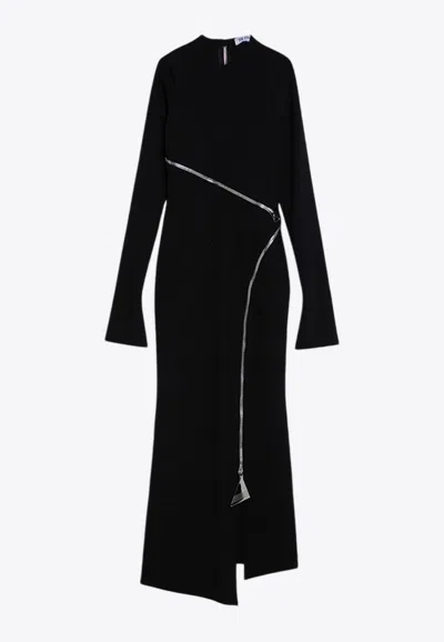 Attico Zip-up Jersey Midi Dress In Black