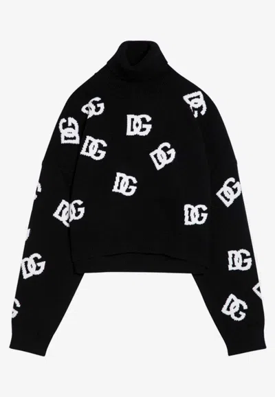 Dolce & Gabbana Intarsia-knit Logo Virgin Wool Jumper In Black