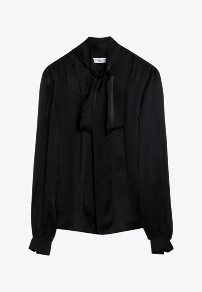 Saint Laurent Elegant Silk Shirt With Neck Bow In Black