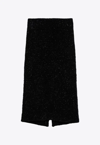 Balenciaga Black Tweed Midi Skirt In Black
