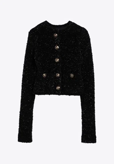 Balenciaga Crop Bouclé Cardigan In Black