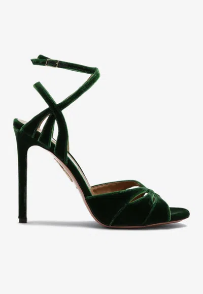 Aquazzura High Dark Green Velvet Sandal In Green