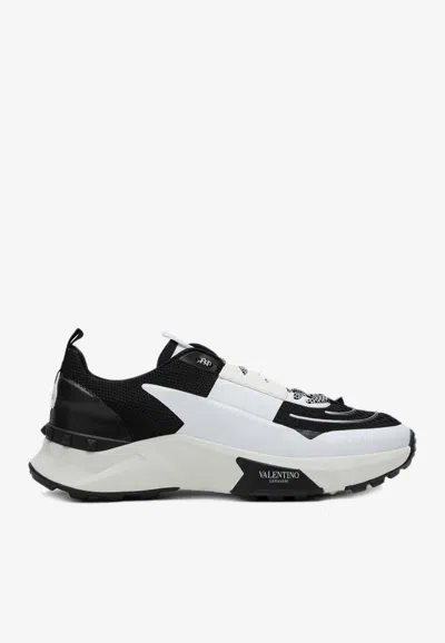 Valentino True Act Leather-trimmed Mesh And Rubber Sneakers In Black