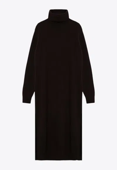 Roberto Collina Brown Cashmere Blend Turtleneck Dress In Brown