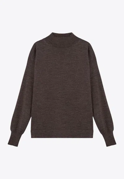 Maison Margiela Four Stitches Wool Turtleneck Sweater In Brown