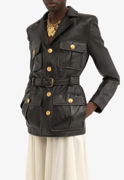 Chloé Utilitarian Belted Leather Jacket In Black