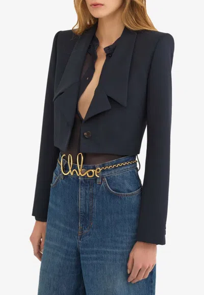 Chloé Tailored Wool Cropped Blazer In Blue