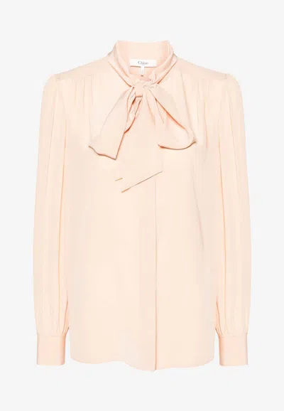 Chloé Scarf-neck Silk Georgette Blouse In Pink