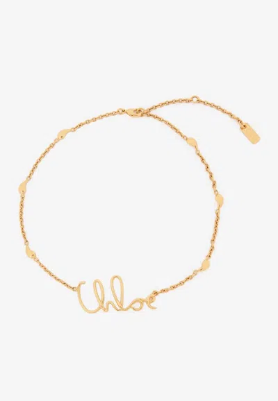 Chloé Vintage Gold Necklace With Cursive Name Pendant And Delicate Chain In Gold
