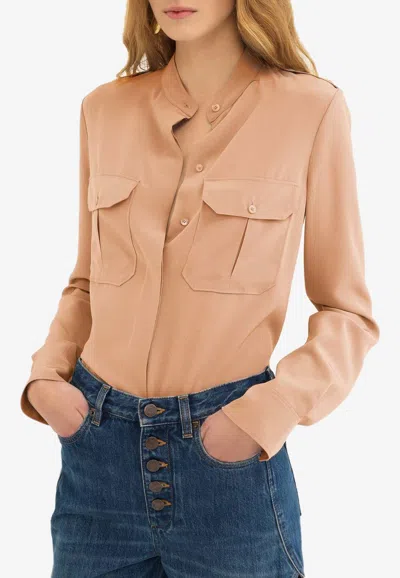 Chloé Long-sleeved Silk Blouse In Beige