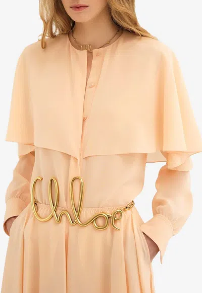 Chloé Long-sleeved Cape Blouse In Silk Georgette In Pink