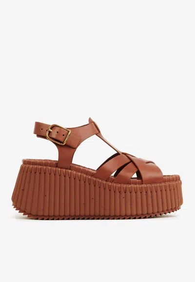 Chloé Women Leather Nama Platform Sandals In Multi