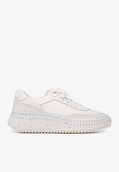 Chloé Nama Embroidered Suede And Recycled Mesh Sneakers In White