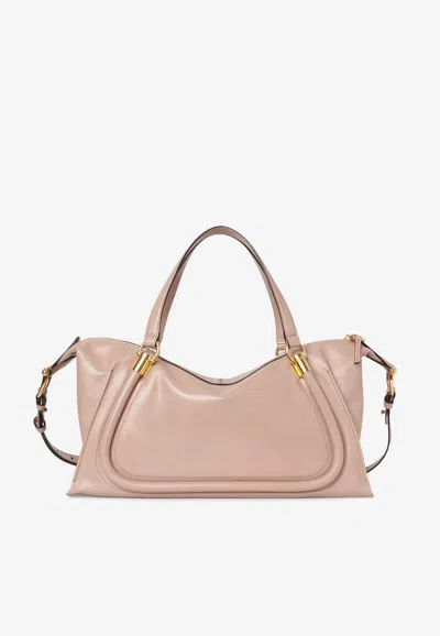Chloé Sac Paraty 24 En Cuir Brillant Femme Beige Taille Onesize 100% Cuir De Veau In Beige