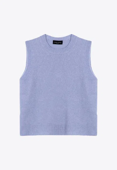 Roberto Collina Sleeveless Crew Neck Ribbed Hem Waistcoat In Blue