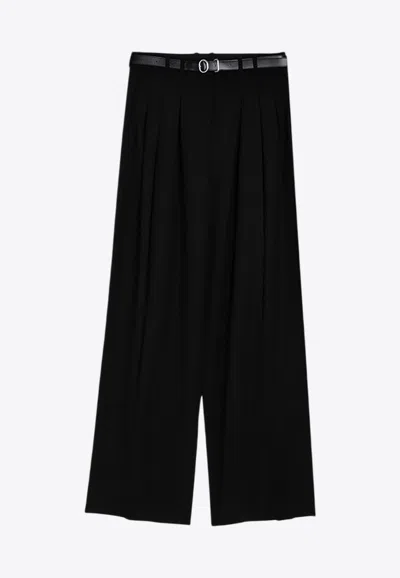 Jil Sander Black Wide Trousers With Belt Women In Black