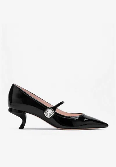 Roger Vivier Virgule 55 Crystal-embellished Patent-leather Mary Jane Pumps In Black