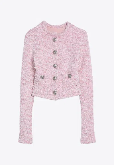 Balenciaga Pink Cotton Blend Tweed Cropped Cardigan In Pink