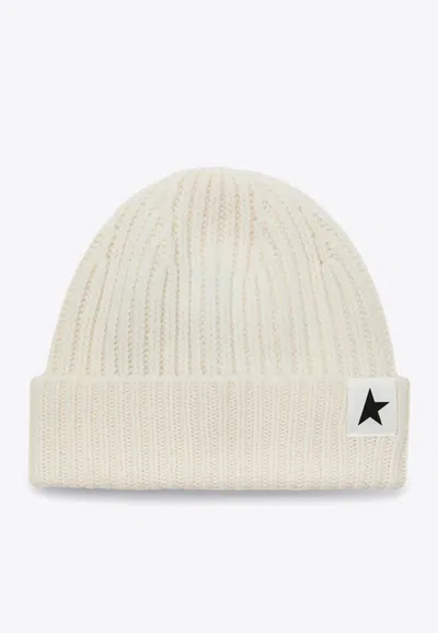 Golden Goose Db Star Patch Wool Beanie In Off-white