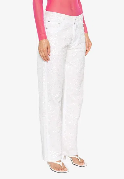 P.a.r.o.s.h Guff Sequined Straight Jeans In White