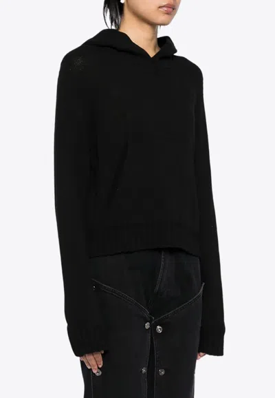 Palm Angels Curved Logo Knitted Hoodie In Black
