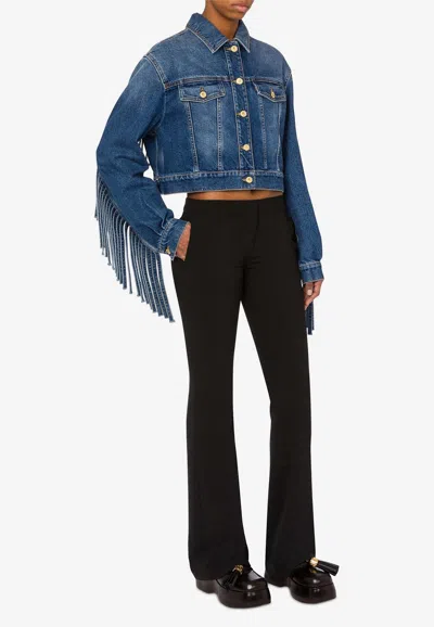 Moschino Straight-leg Pants With Front Pleat In Stretch Viscose In Blue