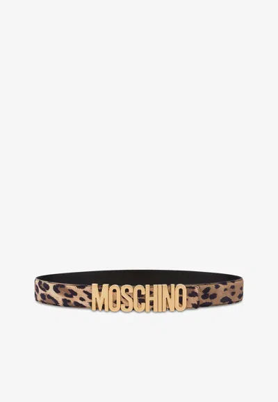 Moschino Logo-lettering Leopard-print Belt In Multicolor