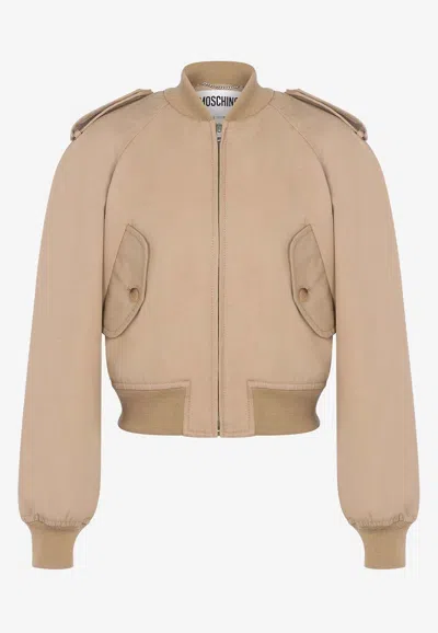 Moschino Raglan-sleeve Cropped Bomber Jacket In Beige