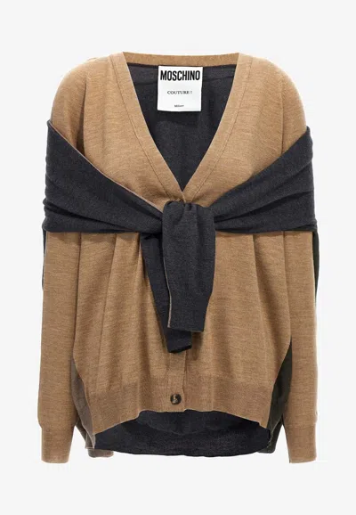 Moschino Beige Virgin Wool Cardigan In Beige