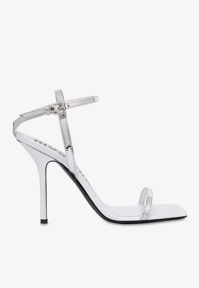 Moschino Tina 100 Mirror Effect Sandals In Silver