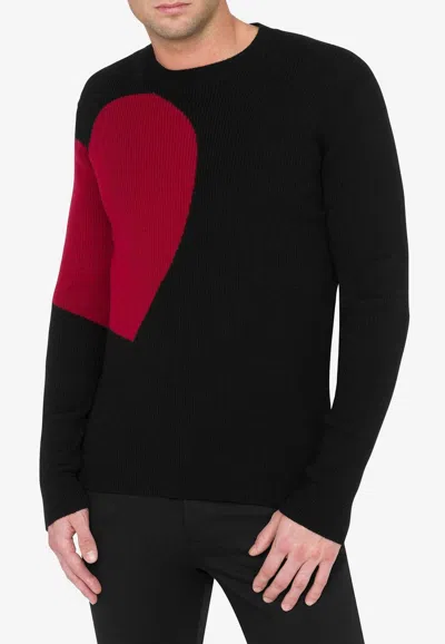 Moschino Heart-intarsia Virgin-wool Jumper In Black