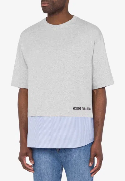 Moschino Panelled Cotton T-shirt In Gray