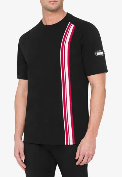 Moschino Stripe-trim Cotton T-shirt In Black