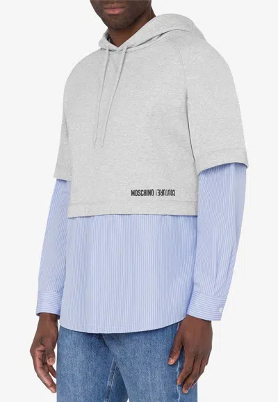 Moschino Logo-print Layered Hoodie In Gray