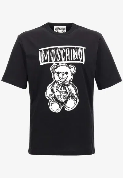 Moschino Crew Neck Graphic Print Short Sleeves In Black