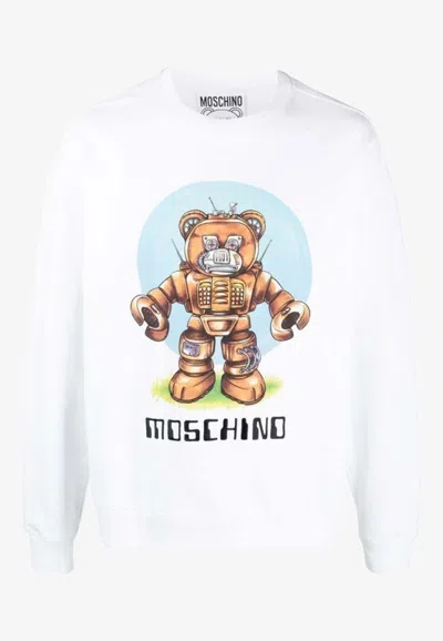 Moschino Logo Organic Cotton Sweatshirt In White