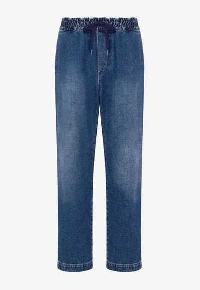 Moschino Straight-leg Drawstring Jeans In Blue