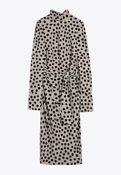 Dries Van Noten Polka Dot Dress With Bow And Belt In Gray