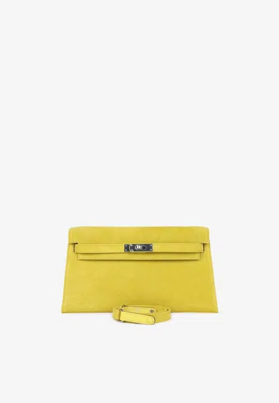 Hermes Kelly Elan In Jaune De Naples Doblis Suede With Palladium Hardware In Jaune De Naples